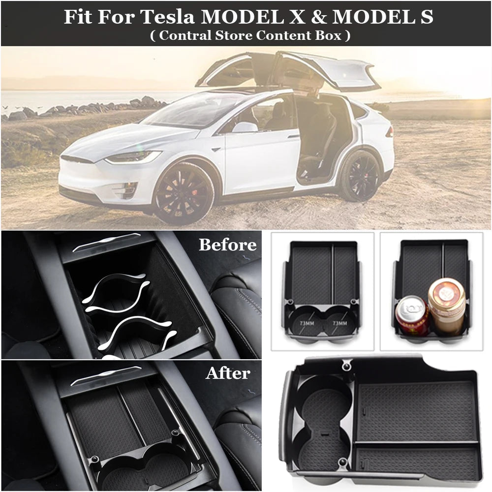 Car Center Console Armrest Storage Box for Tesla Model X and Model S - By EV Parts Bay