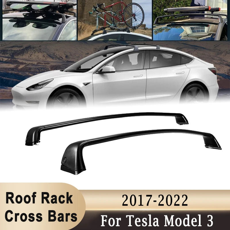 Tesla Model Y with roof rack in winter landscape
